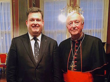 Delegate greets Cardinal Vincent Nichols at Archbishop’s House in Westminster