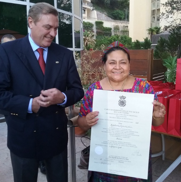 Nobel Peace Prize Winner Rigoberta Menchu’ Tum honoured by the Constantinian Order